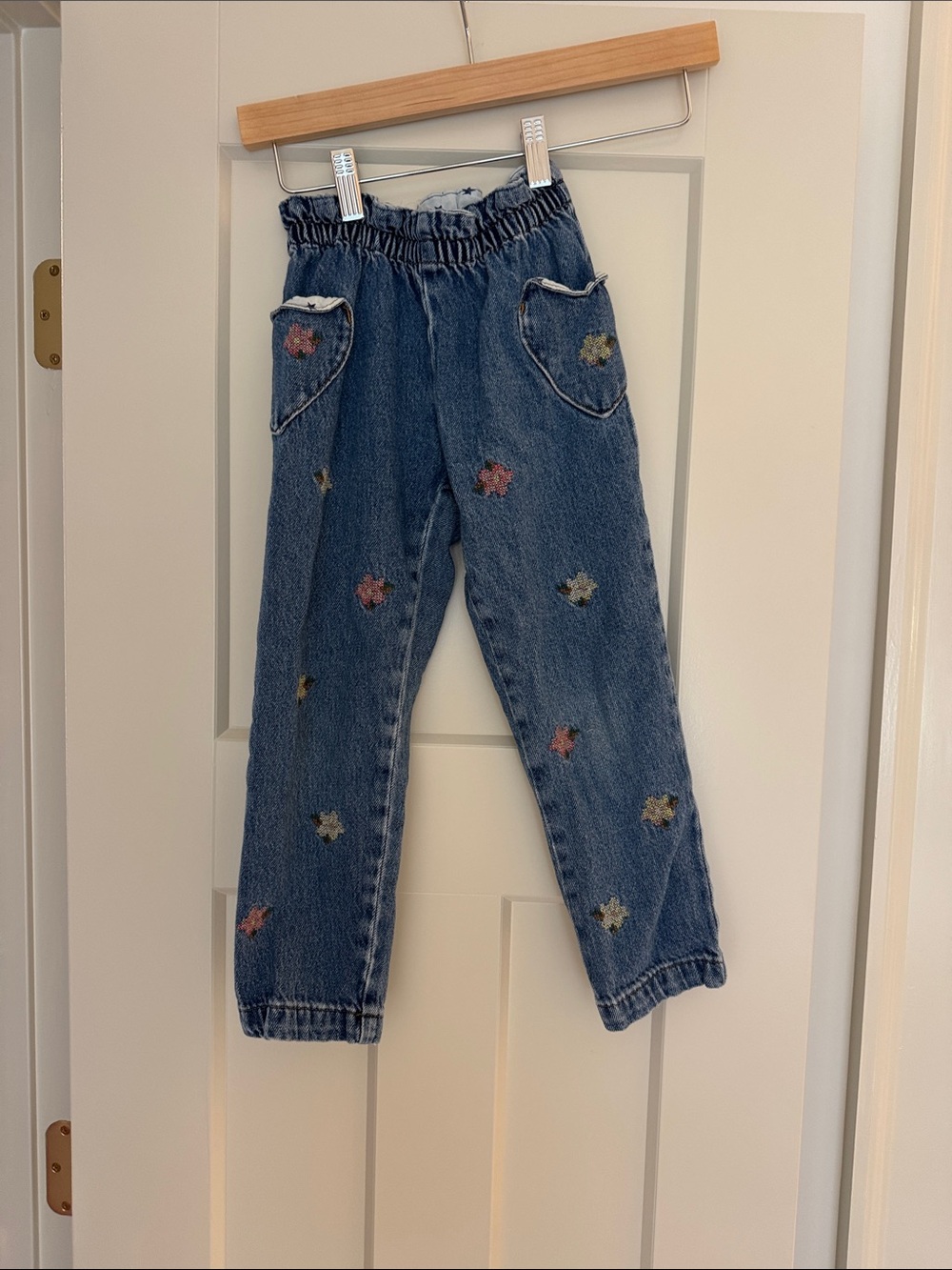 Mini Boden Denim Jeans with Multicolor Floral Patches